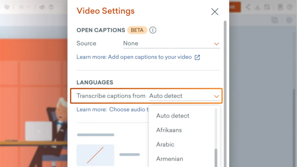 Select different languages for Closed caption in Vyond.